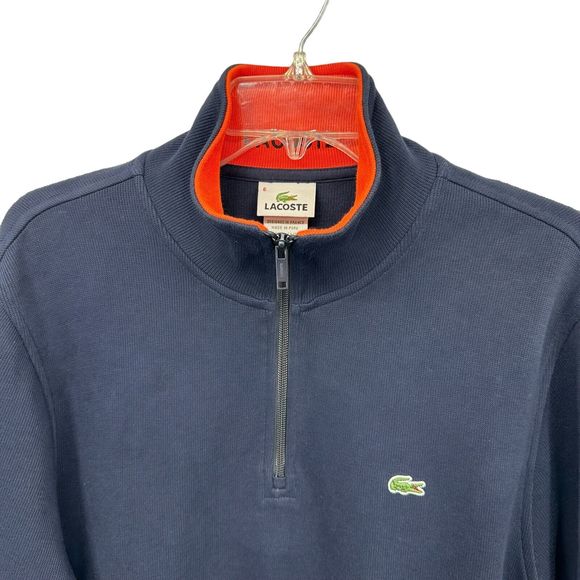 Lacoste Mens 1/4 Zip Pullover Sweater Size 6 XL Dark Blue Knit Cotton Mock Neck - Picture 6 of 15